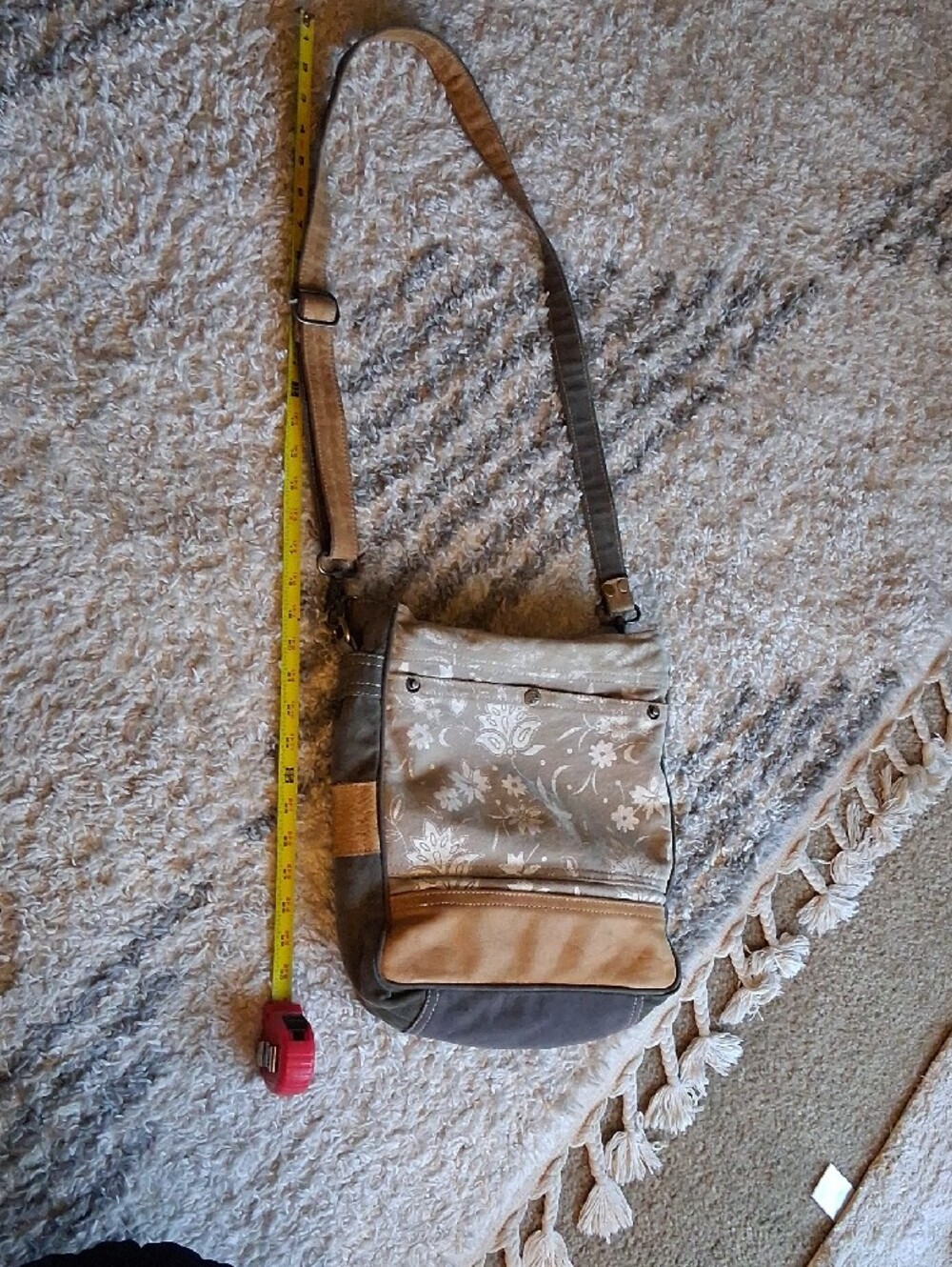 Myra Bag Canvas Leather Floral Crossbody Bag in Beige and Brown - Picture 9 of 16